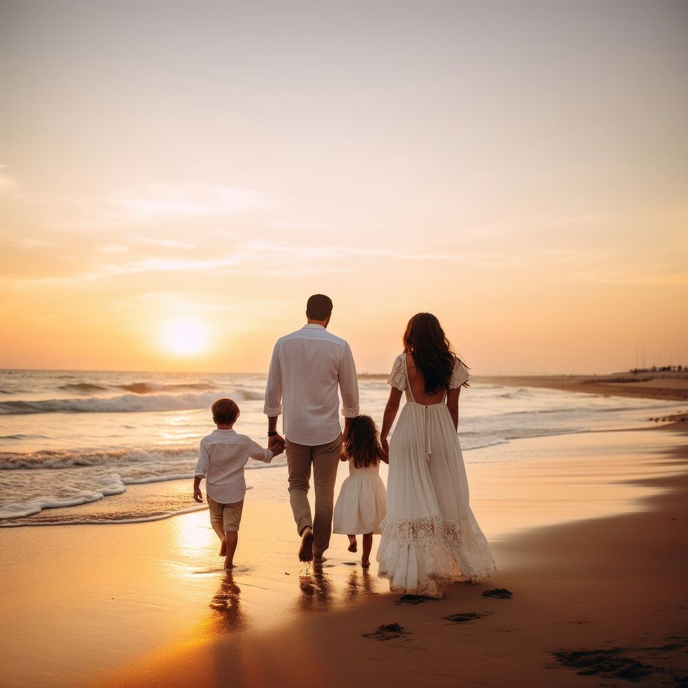 Family outdoors nature beach. 