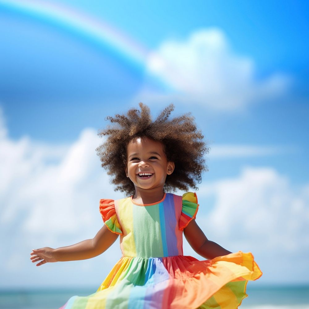 Portrait rainbow toddler summer. AI generated Image by rawpixel.