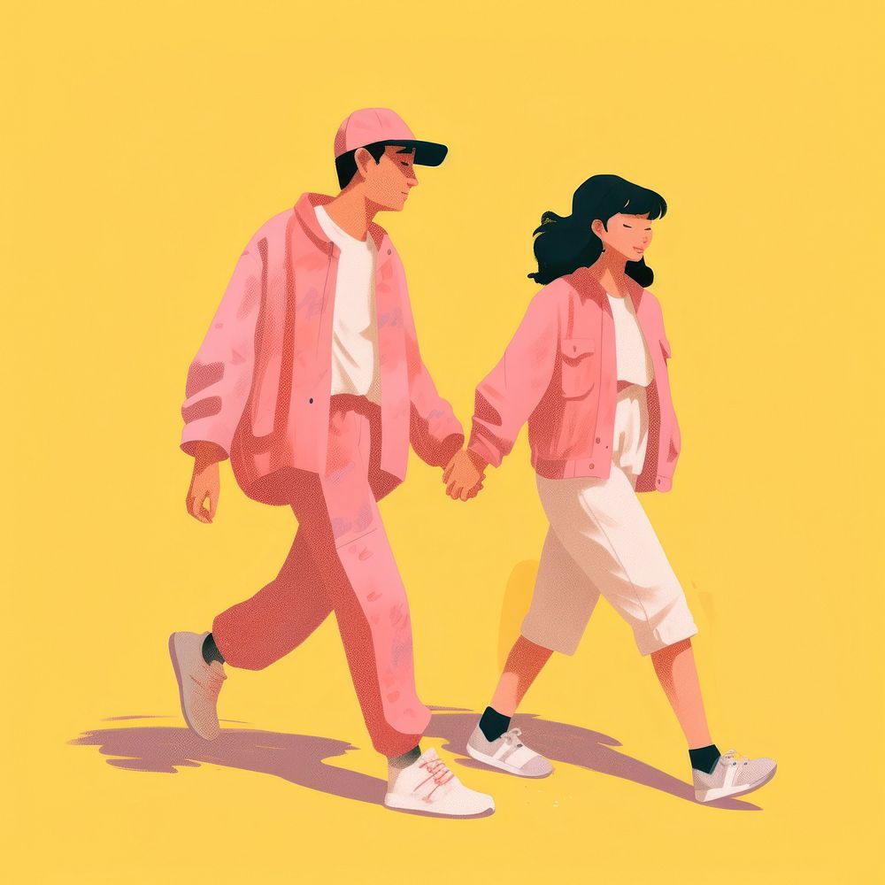 Character walking yellow pink. AI generated Image by rawpixel.