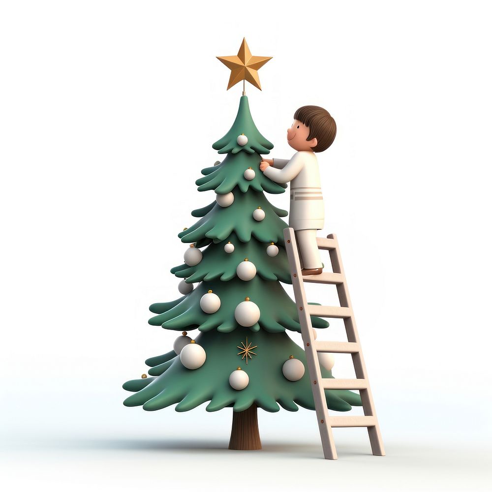 A girl decorating a christmas tree standing ladder anticipation. AI generated Image by rawpixel.