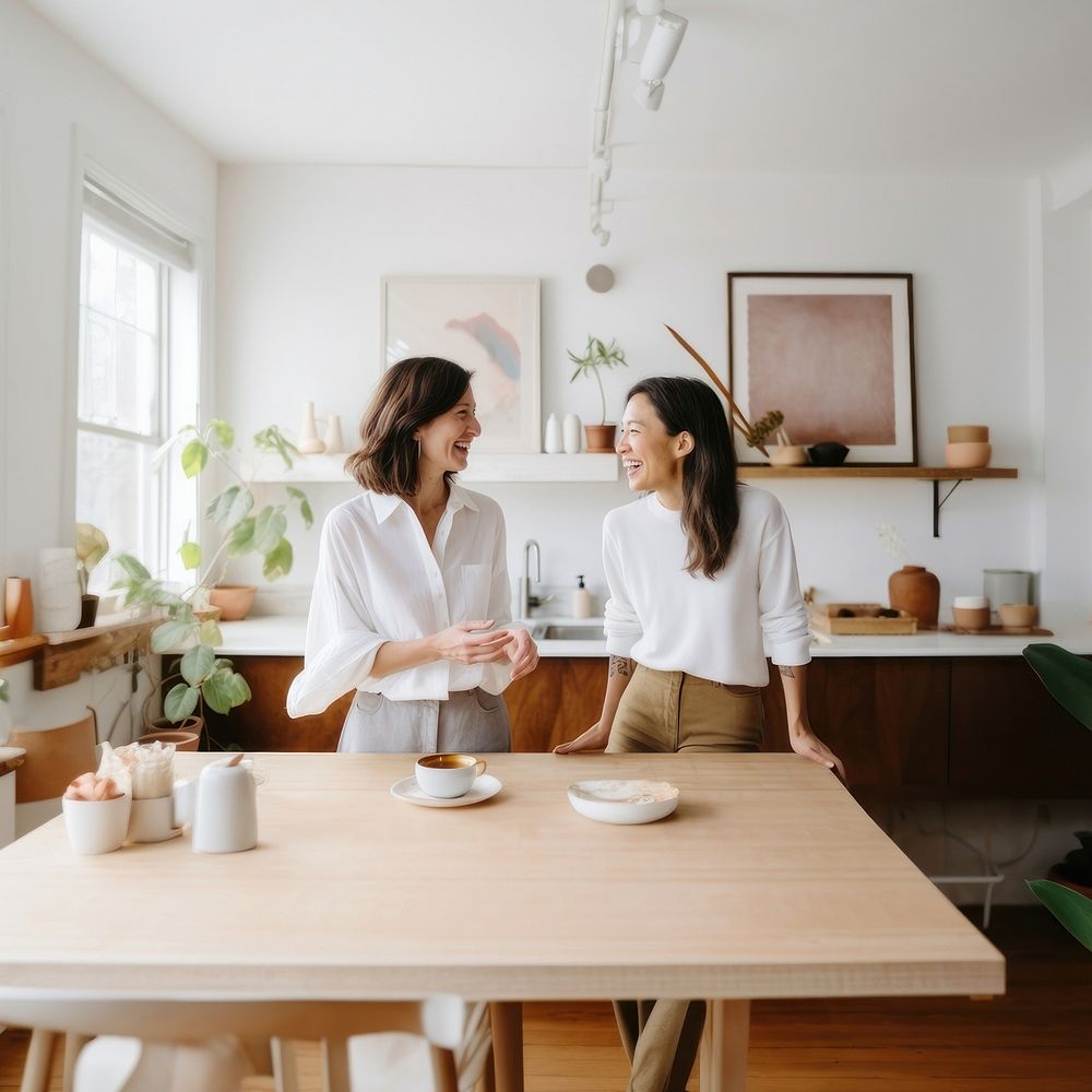 2 women architecture furniture table. AI generated Image by rawpixel.