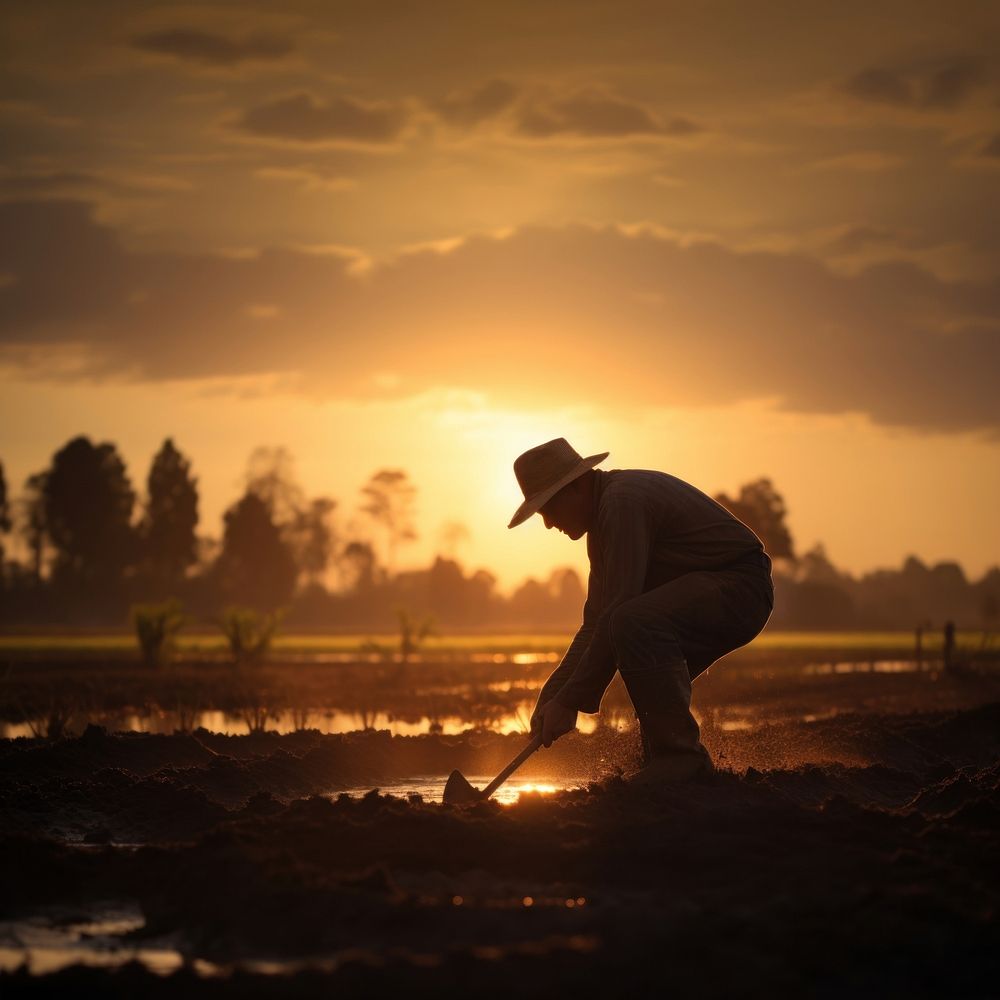 Farmer backlighting silhouette outdoors. AI generated Image by rawpixel.