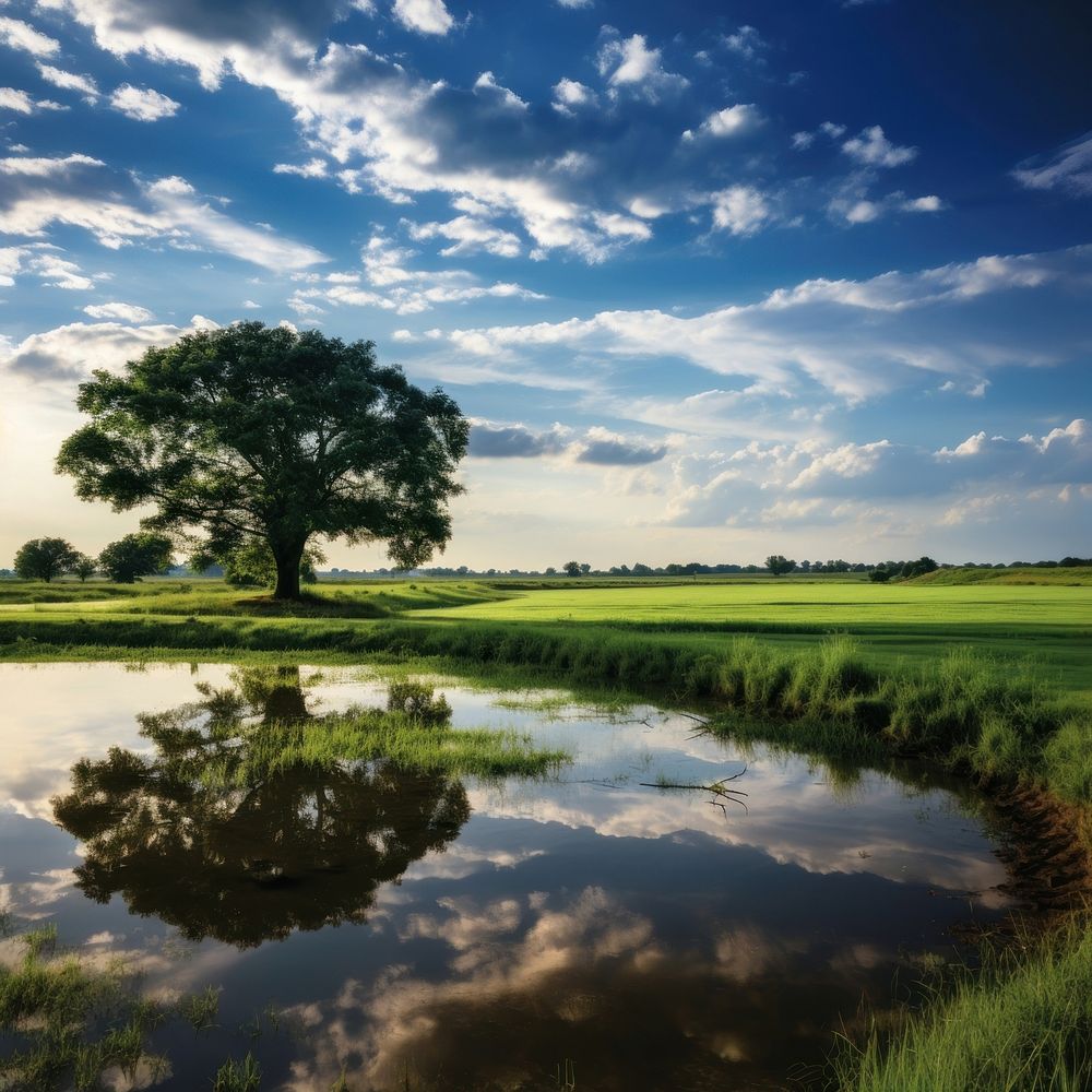 Landscape sky tranquility grassland. AI generated Image by rawpixel.