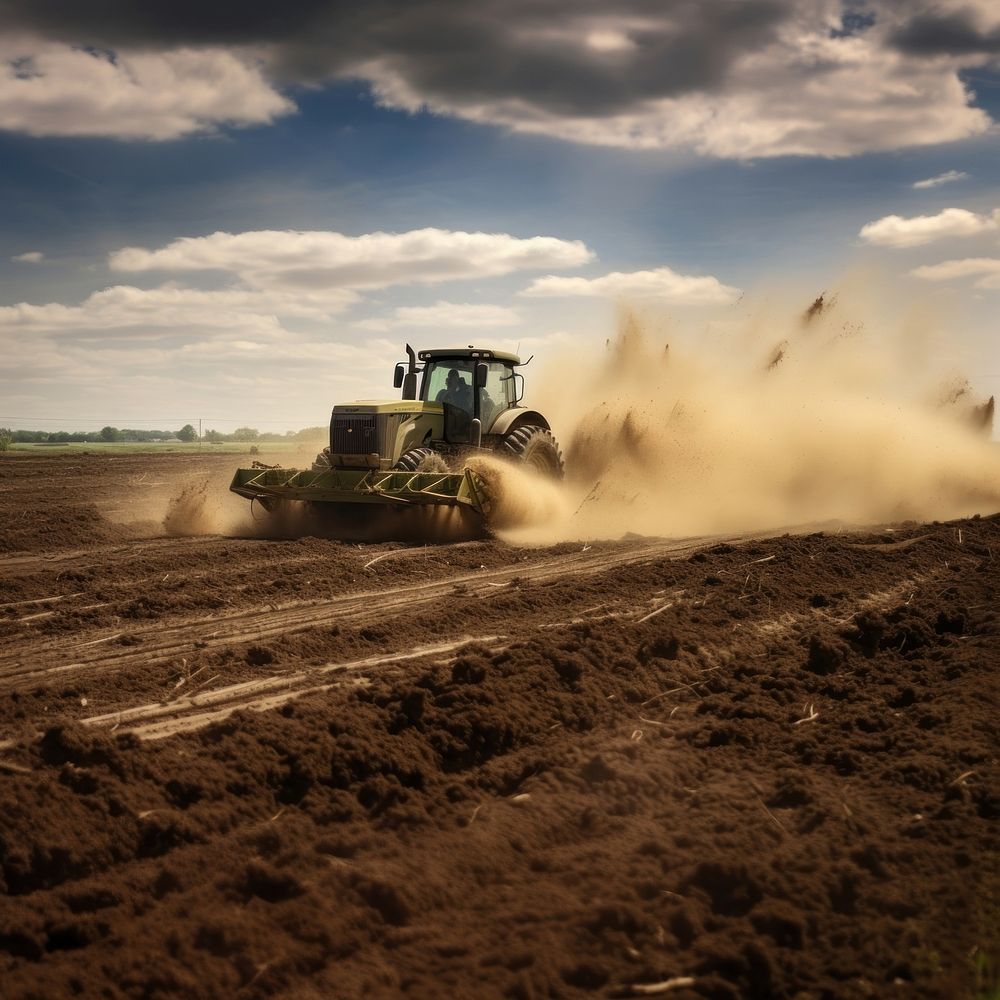 Tractor plowing field agriculture outdoors. AI generated Image by rawpixel.