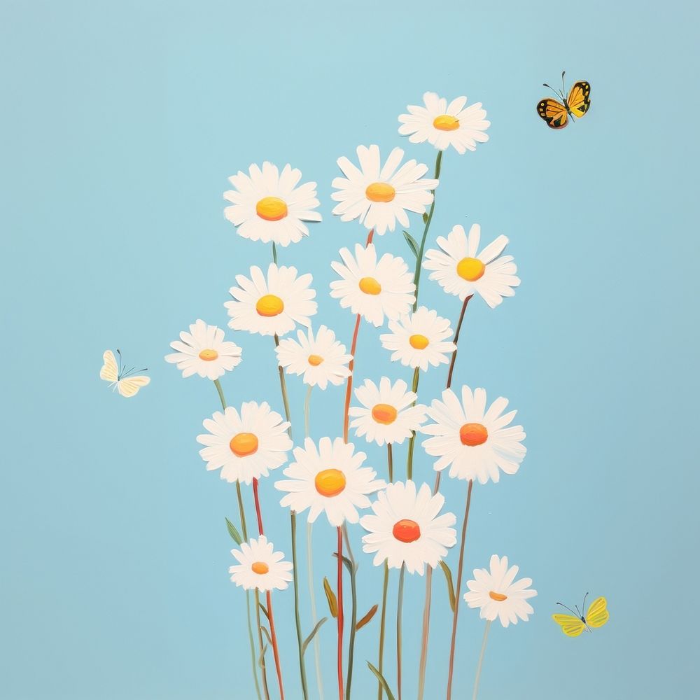 Daisies butterfly outdoors flower. AI generated Image by rawpixel.
