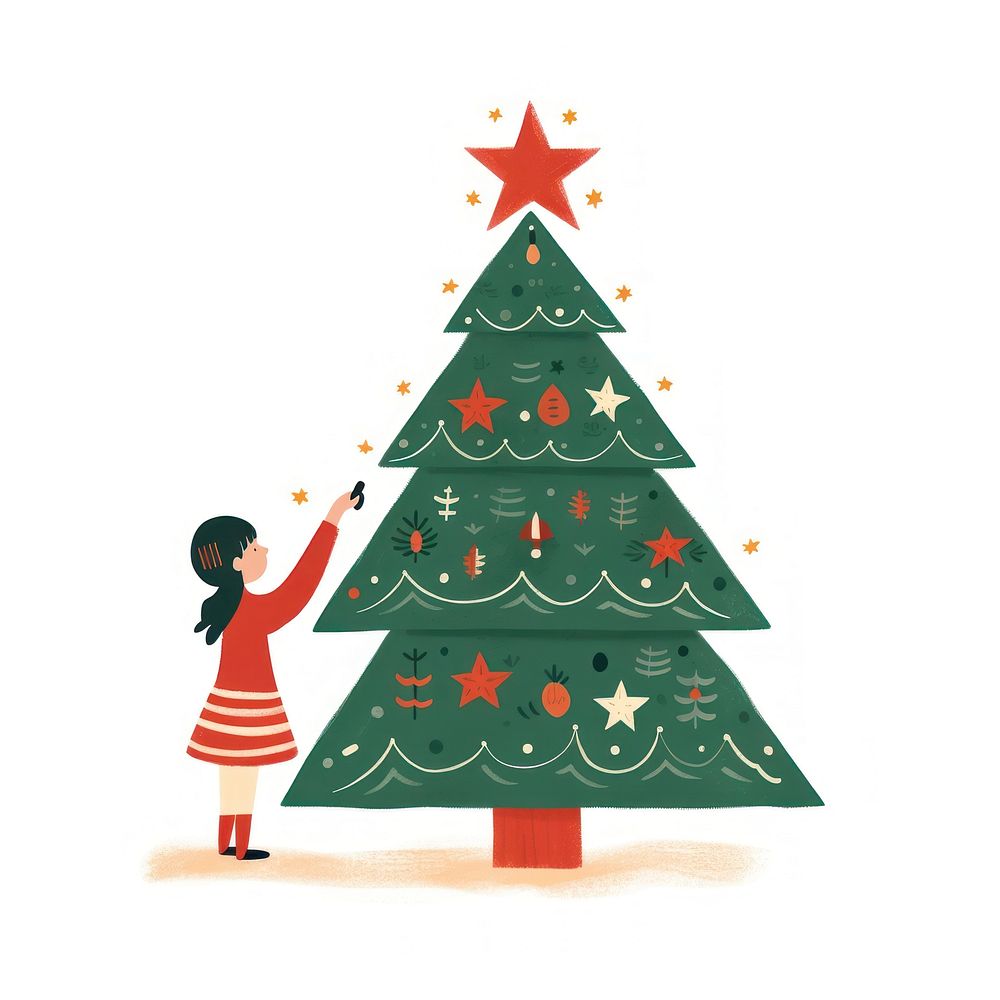 Christmas tree & little girl. AI generated Image by rawpixel.
