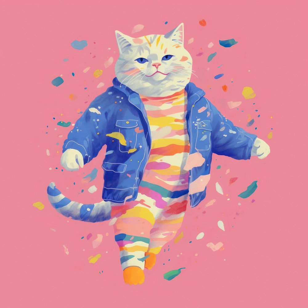 Cat wiht Flopping Fish Toy painting mammal animal. AI generated Image by rawpixel.