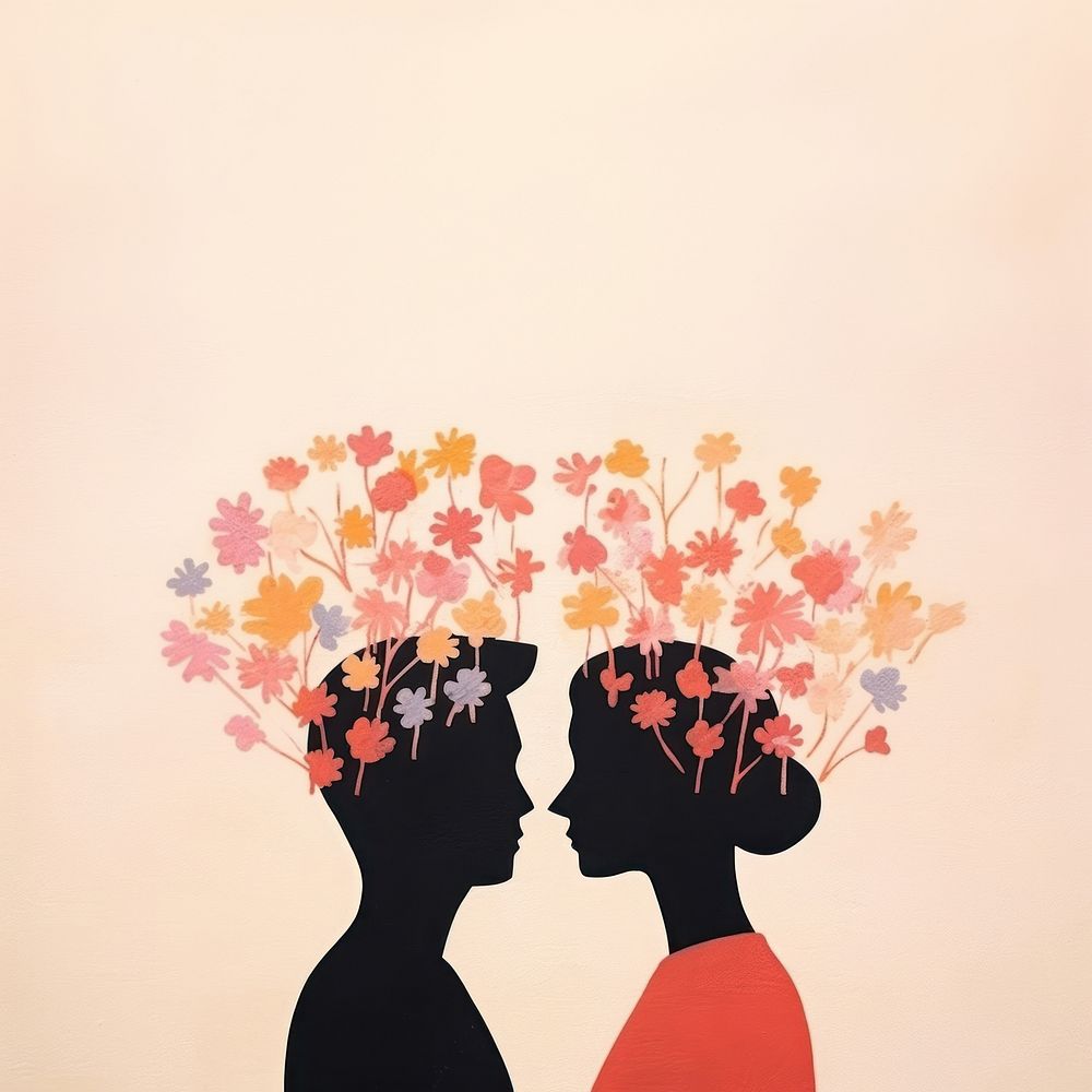 Cute couple silhouette art flower. AI generated Image by rawpixel.