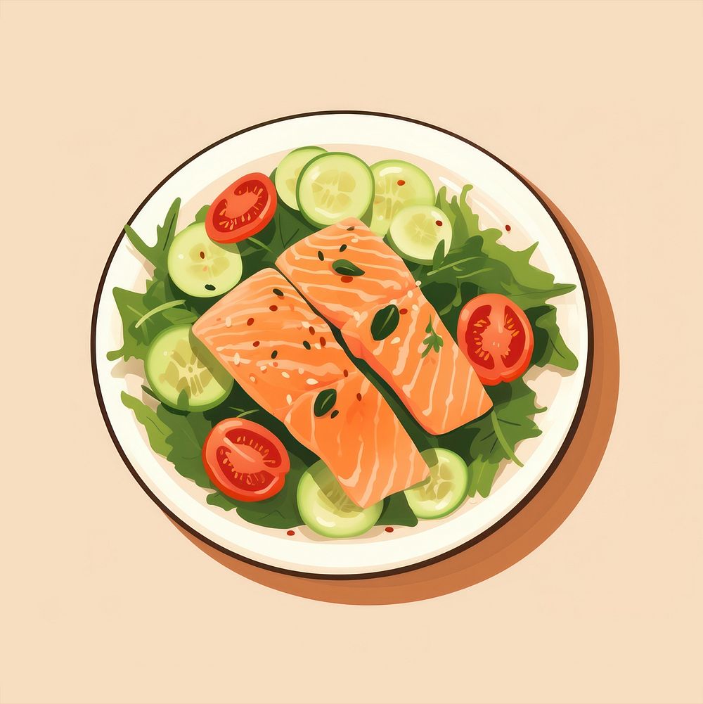 Salad salmon food seafood plate. 