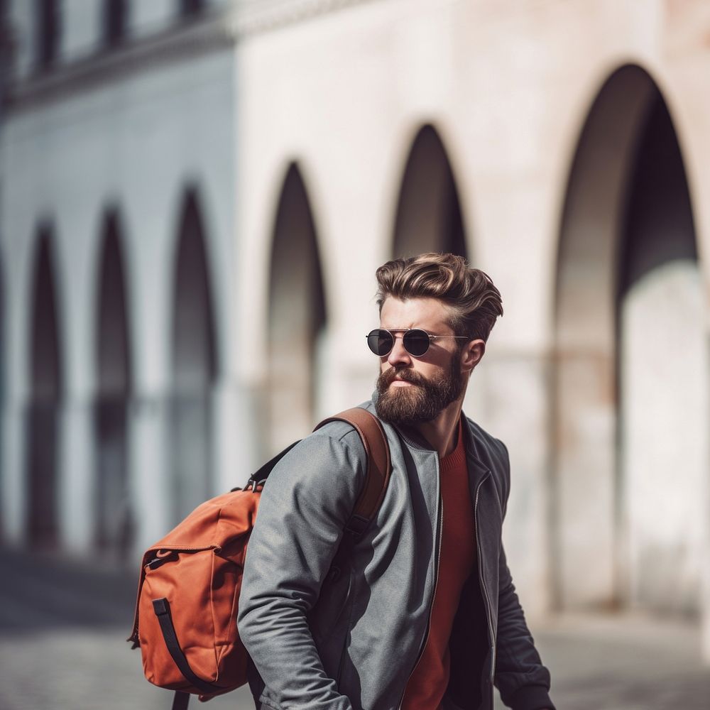 Street fashion backpack sunglasses outdoors. AI generated Image by rawpixel.