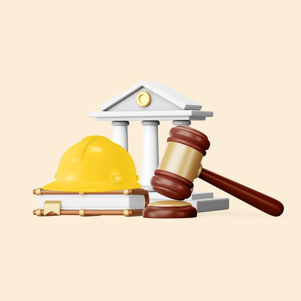 Employment lawyer remix, 3D gavel and helmet illustration