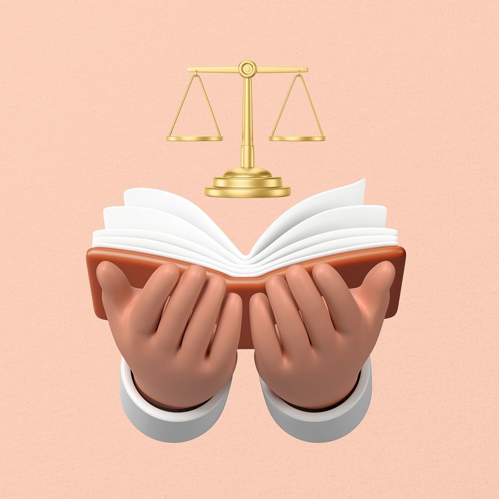 Scales of Justice, 3D hands holding book
