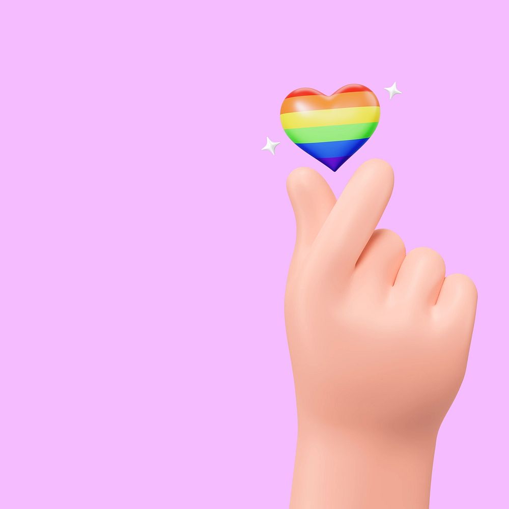 Pride month celebration background, 3D mini heart hand
