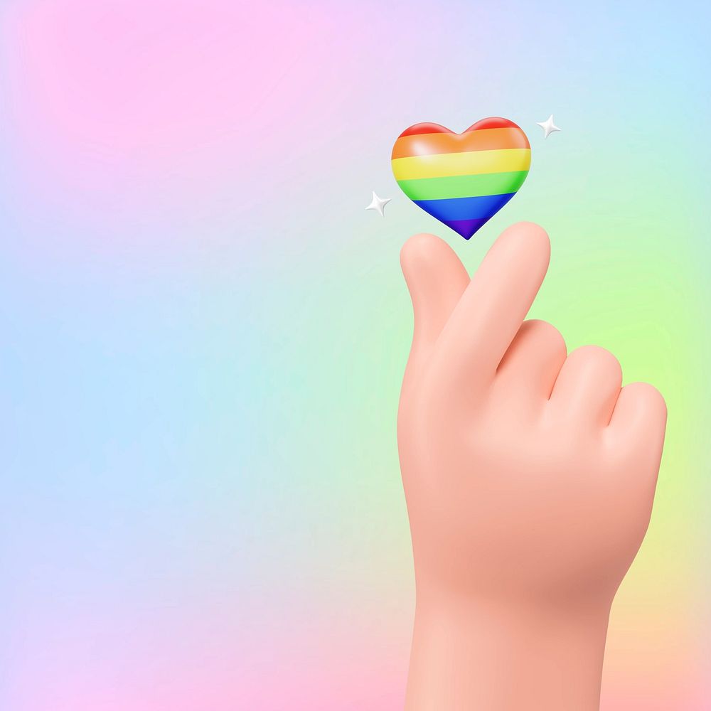 Pride month celebration background, 3D mini heart hand
