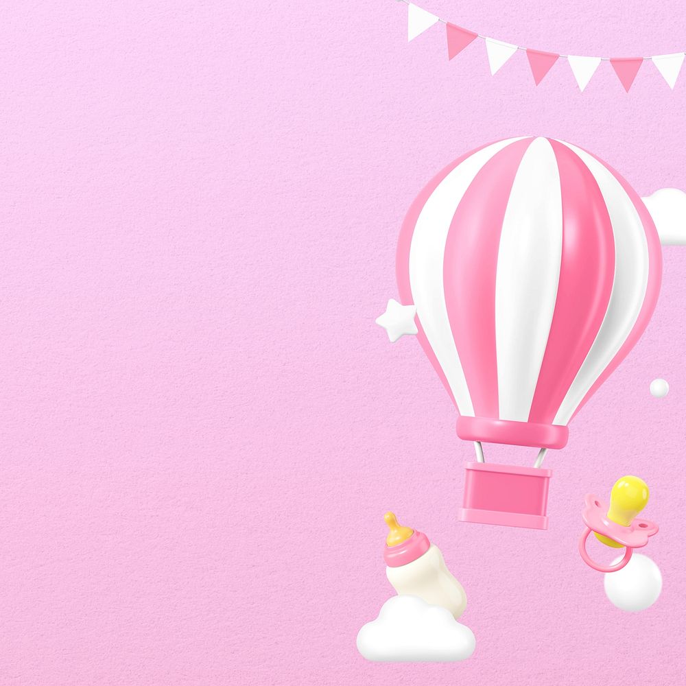 3D pink balloon background, baby's gender reveal remix