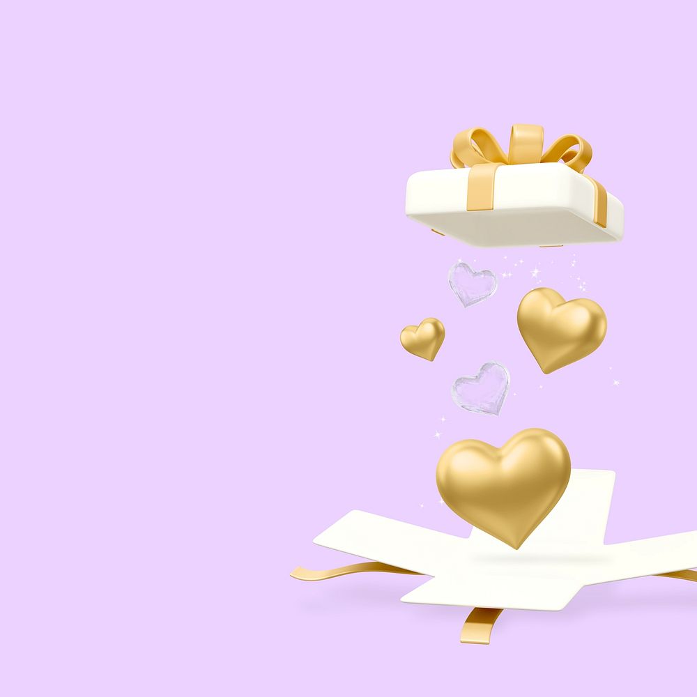 Gold Valentine's gift background, love 3D remix