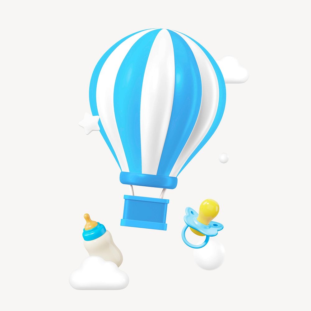 Blue hot air balloon, baby's gender reveal 3D remix