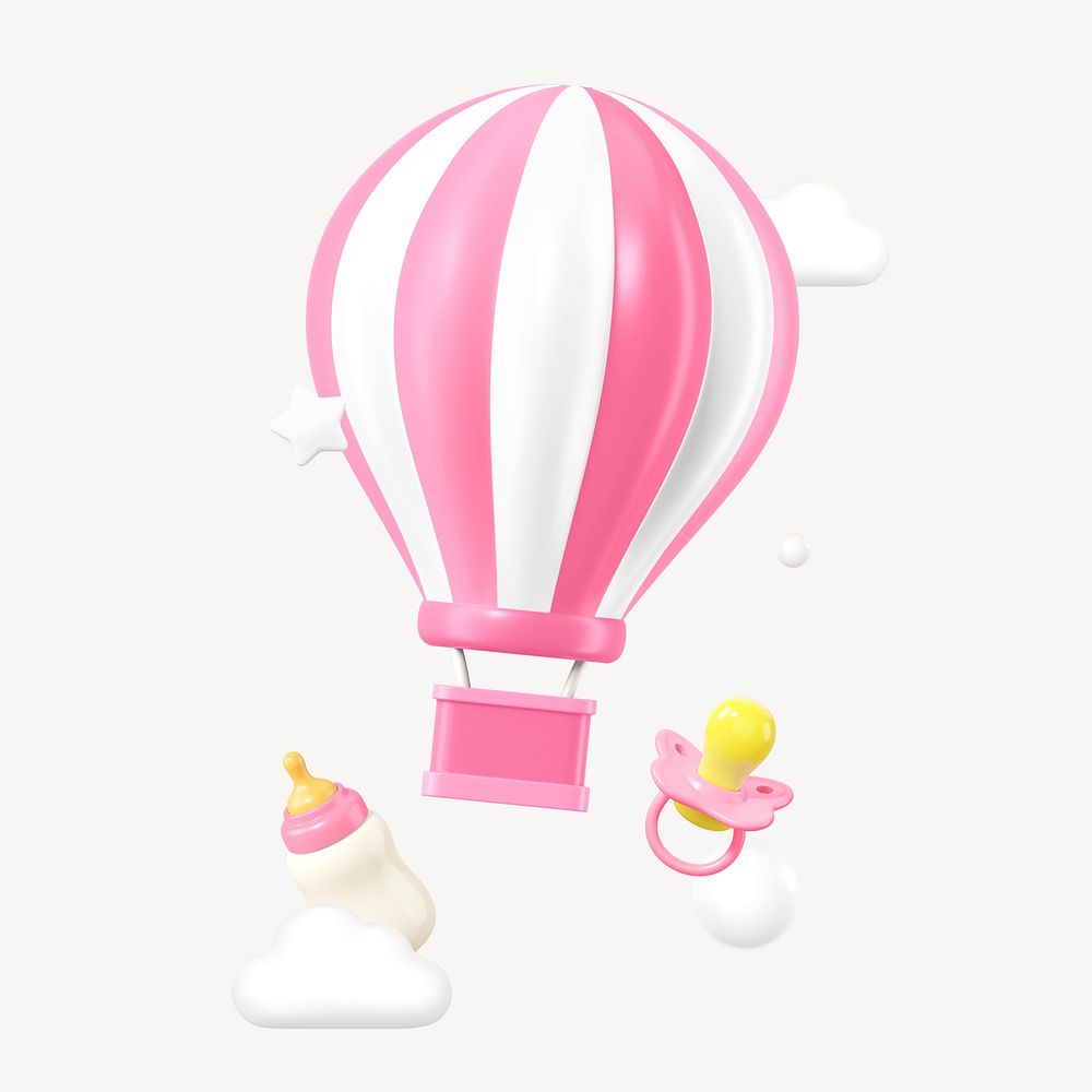 Pink hot air balloon, baby's gender reveal 3D remix