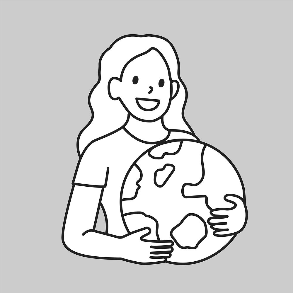 Woman save the planet line art vector
