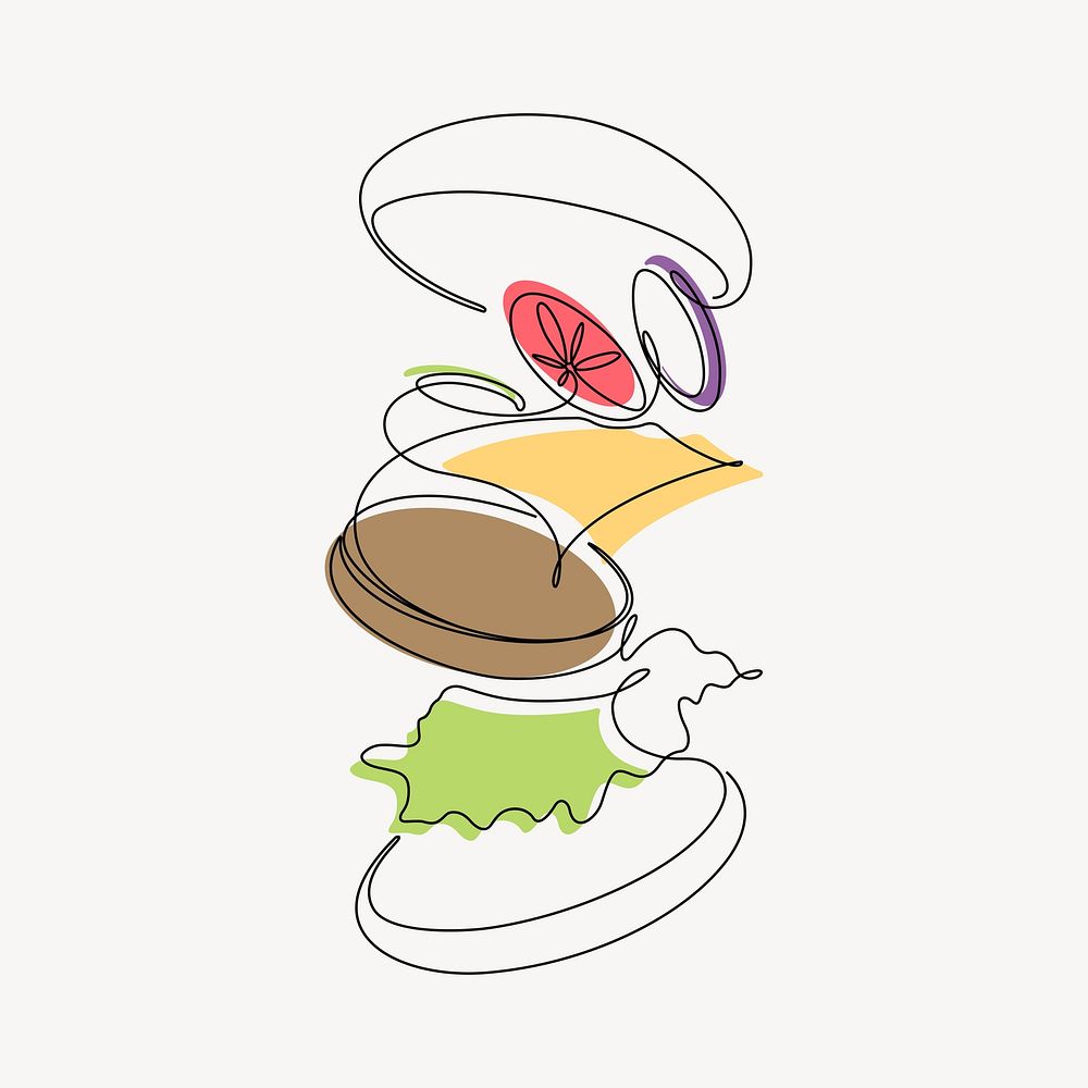 Deconstructed hamburger, aesthetic illustration design element 