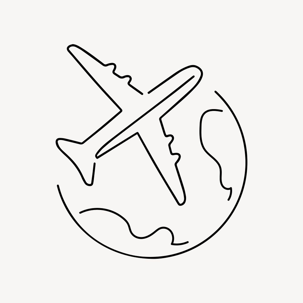 Airplane flying global, minimal line art illustration vector