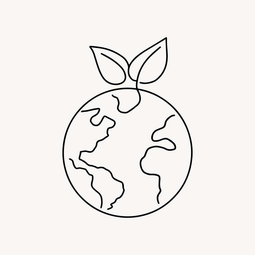 Sprout globe Earth, minimal line art illustration vector