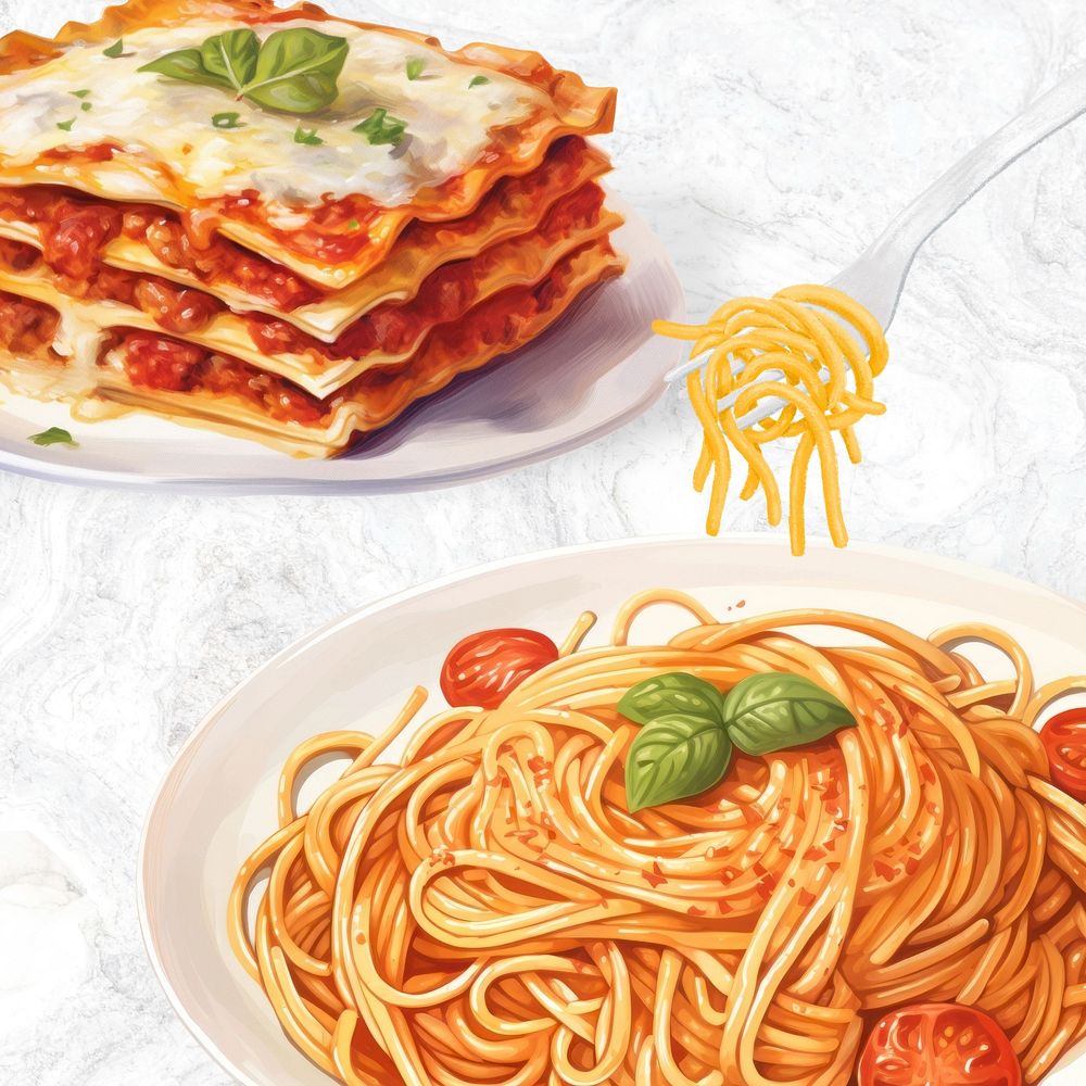 Spaghetti & lasagna, food digital art