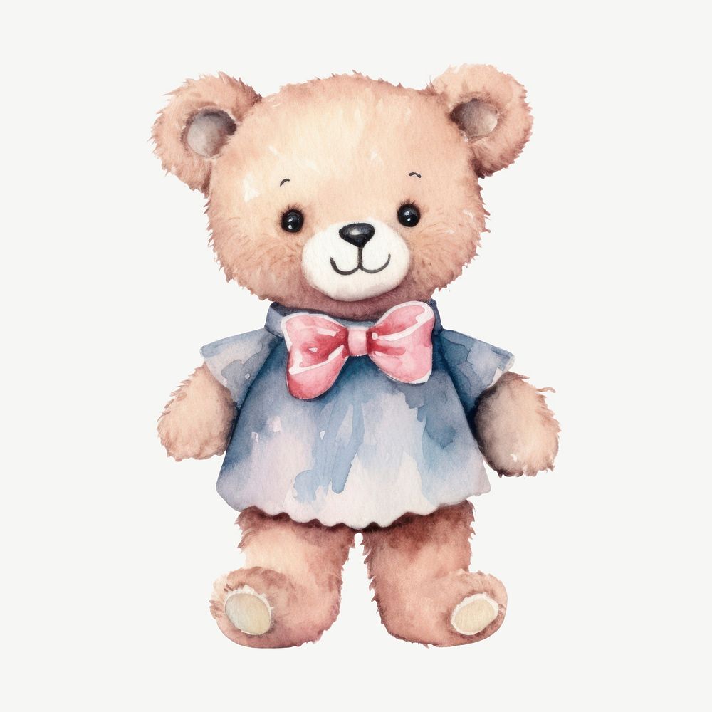 Boy teddy bear, watercolor collage element psd