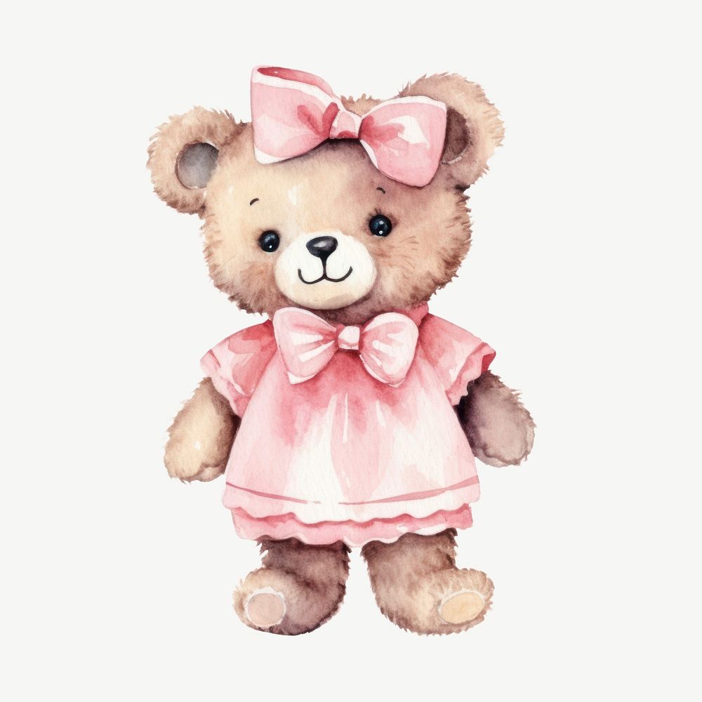 Girl teddy bear, watercolor collage element psd