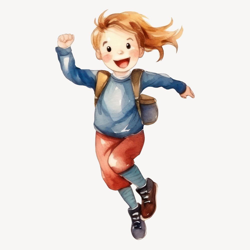 Happy girl student, watercolor illustration