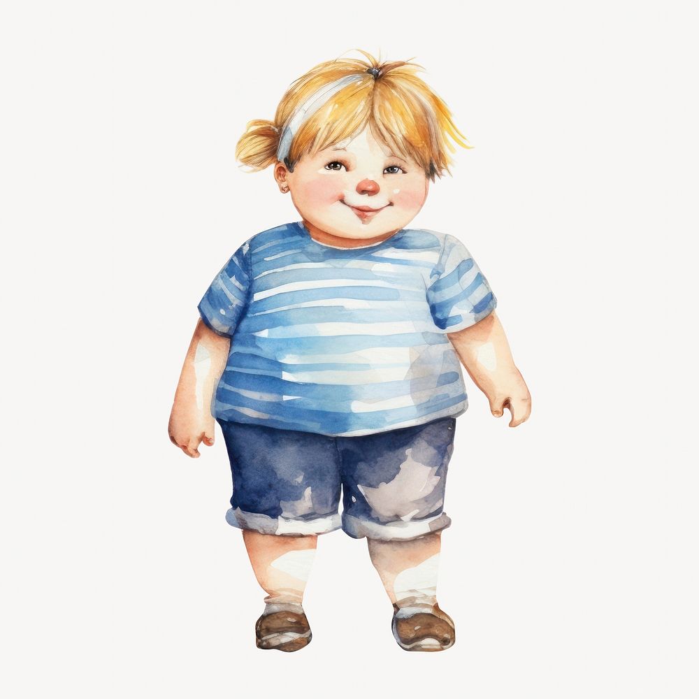 Little chubby girl, watercolor collage element psd