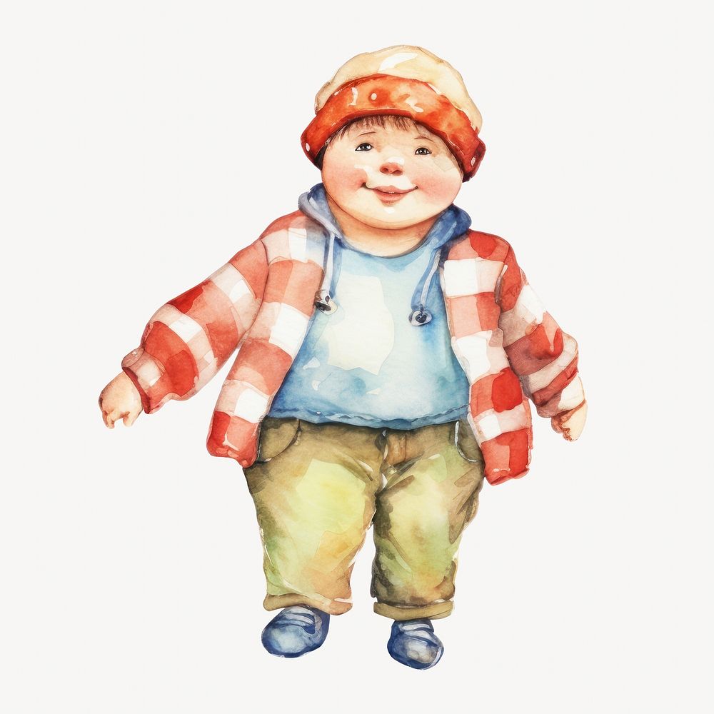Little chubby boy, watercolor collage element psd