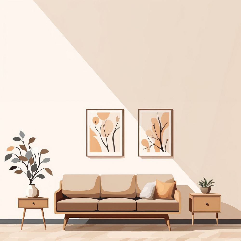 Retro scandinavian living room interior wall architecture furniture. AI generated Image by rawpixel.