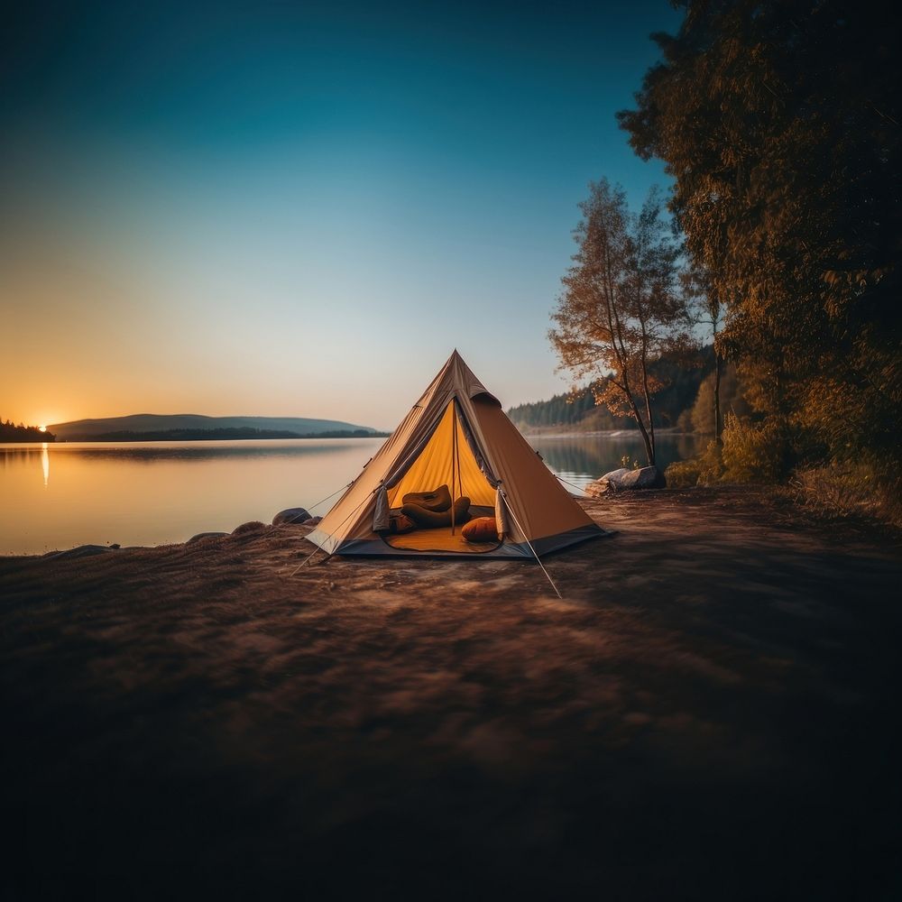 A camping tent outdoors nature light. AI generated Image by rawpixel.
