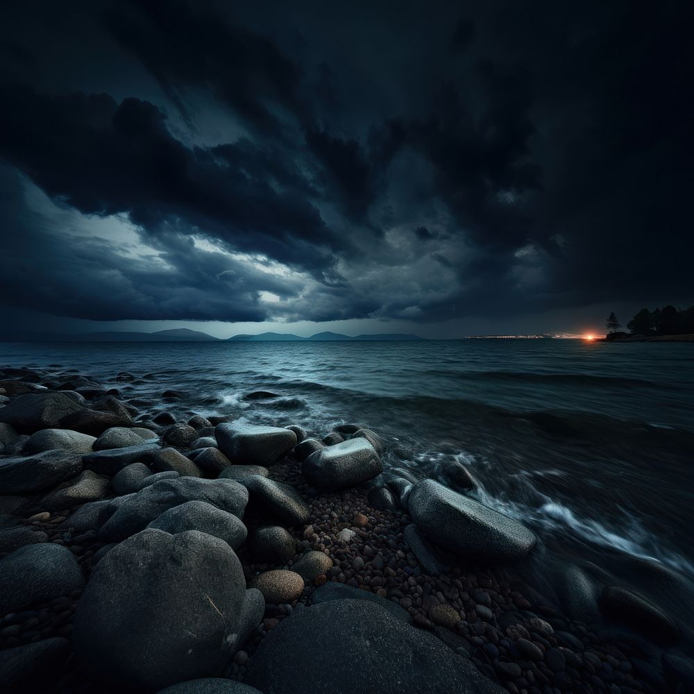 Before raining sea tranquility seascape. AI generated Image by rawpixel.