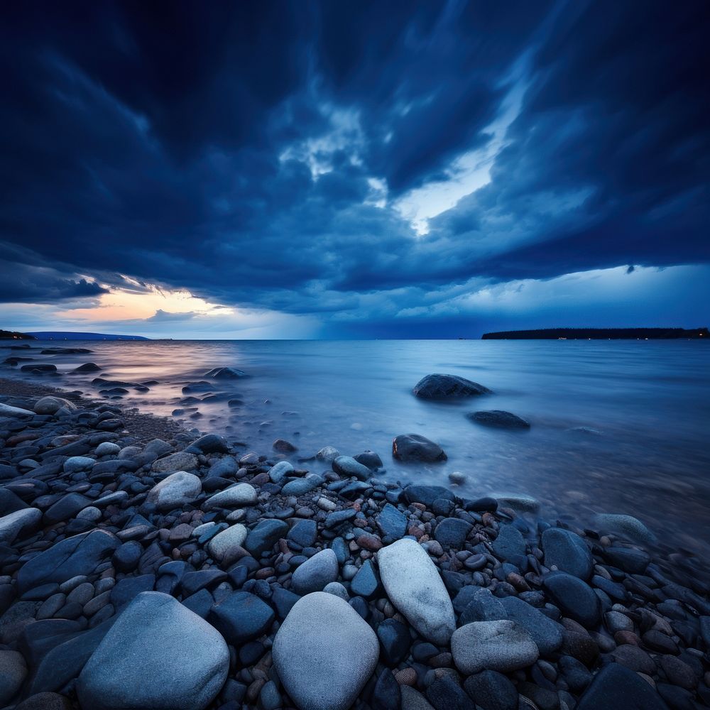 Before raining sea tranquility landscape. AI generated Image by rawpixel.