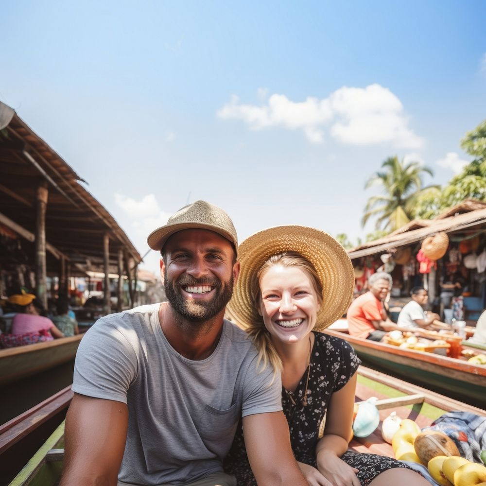 Floating market portrait sitting summer. AI generated Image by rawpixel.
