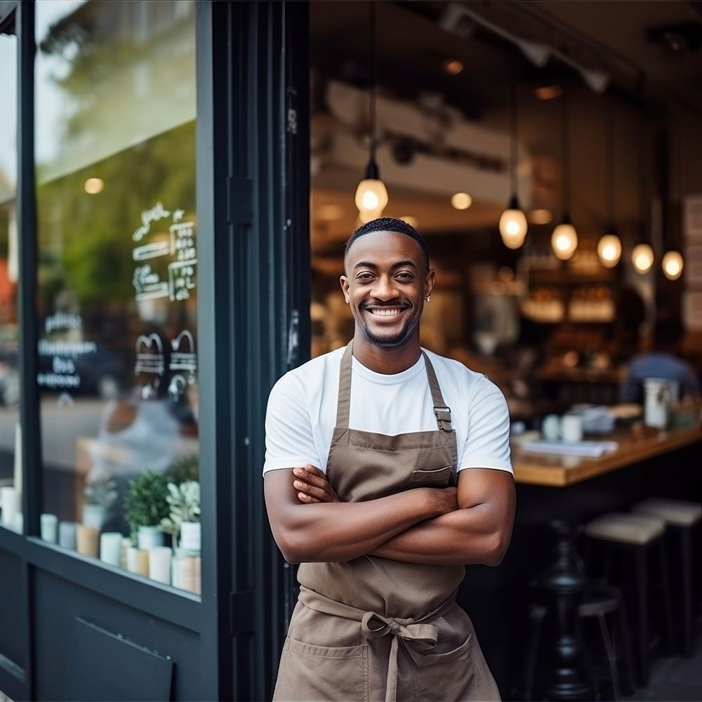 African man barista standing waiter adult. AI generated Image by rawpixel.