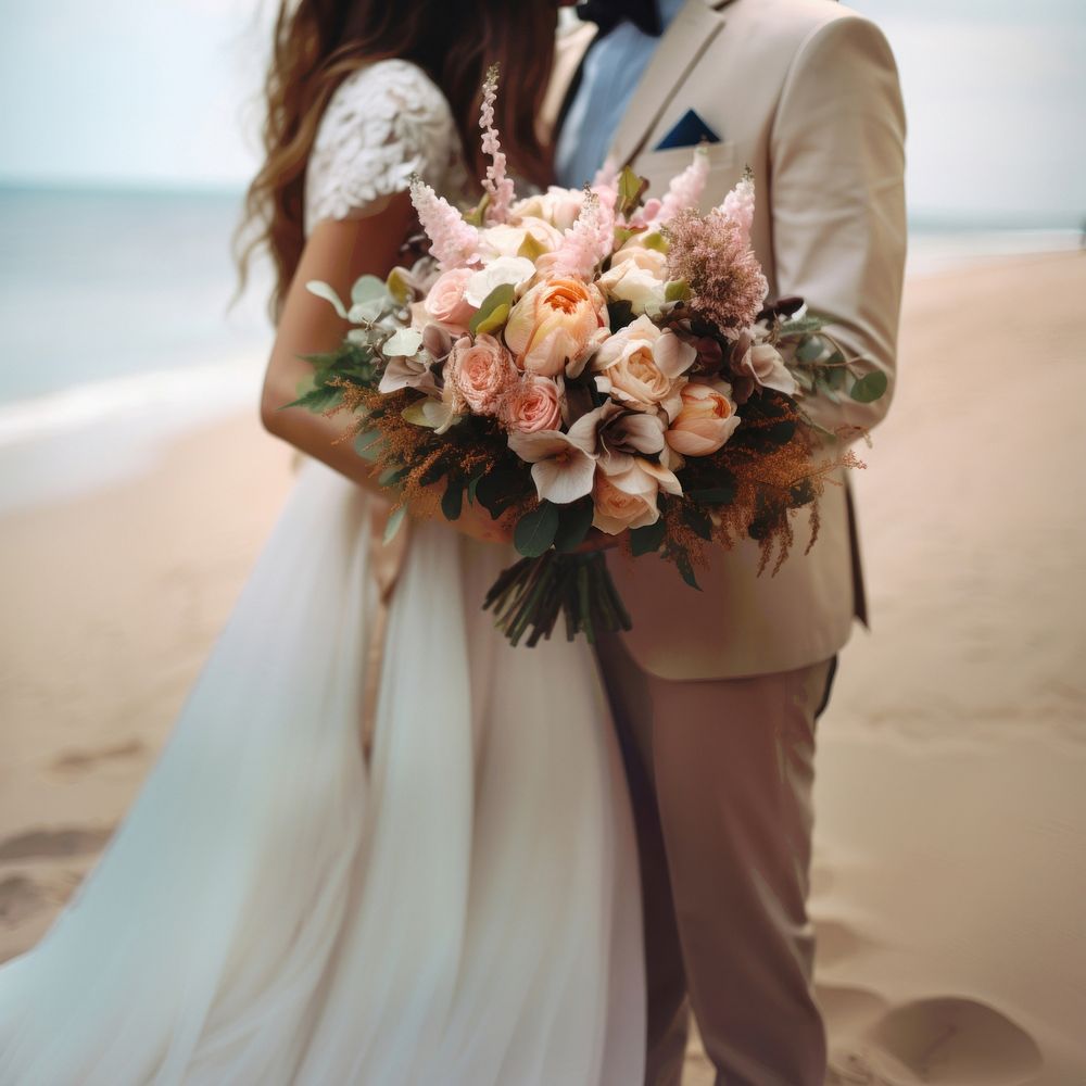 Flower bride bridegroom standing. AI generated Image by rawpixel.