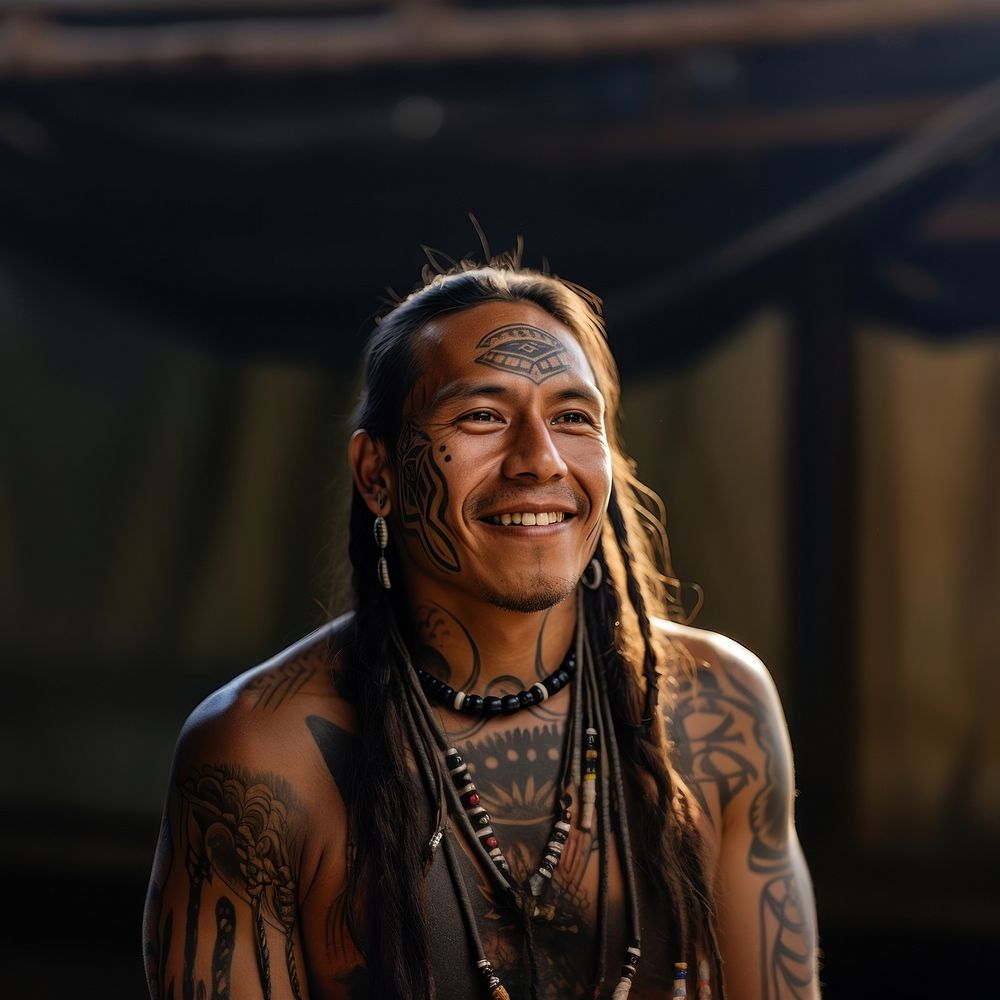 American Indian tattoo smile necklace. AI generated Image by rawpixel.