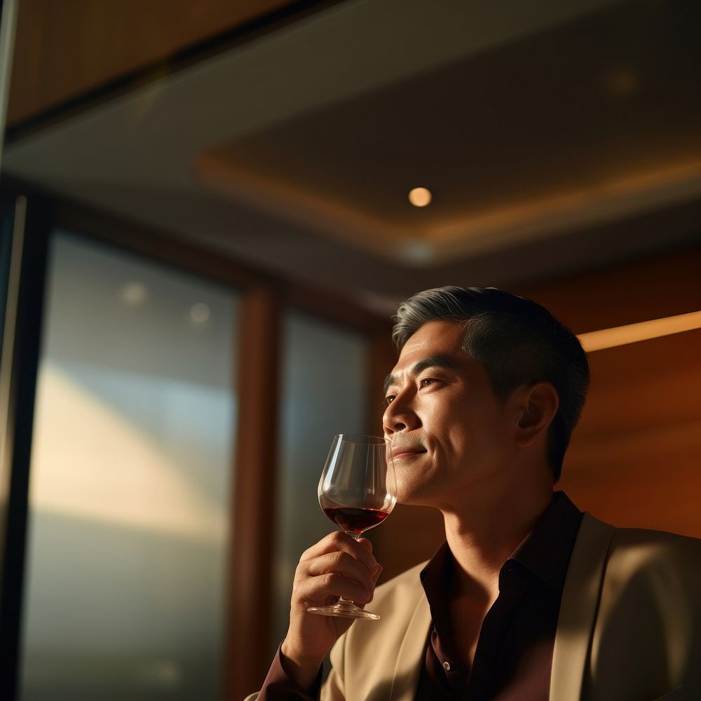 Sommelier drinking wine face. AI generated Image by rawpixel.