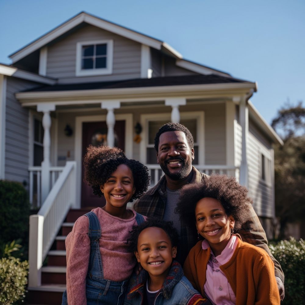 Black family house architecture cheerful. 