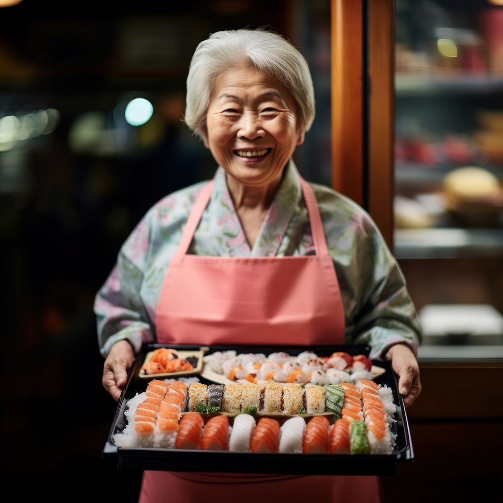 Sushi chef adult woman food. 