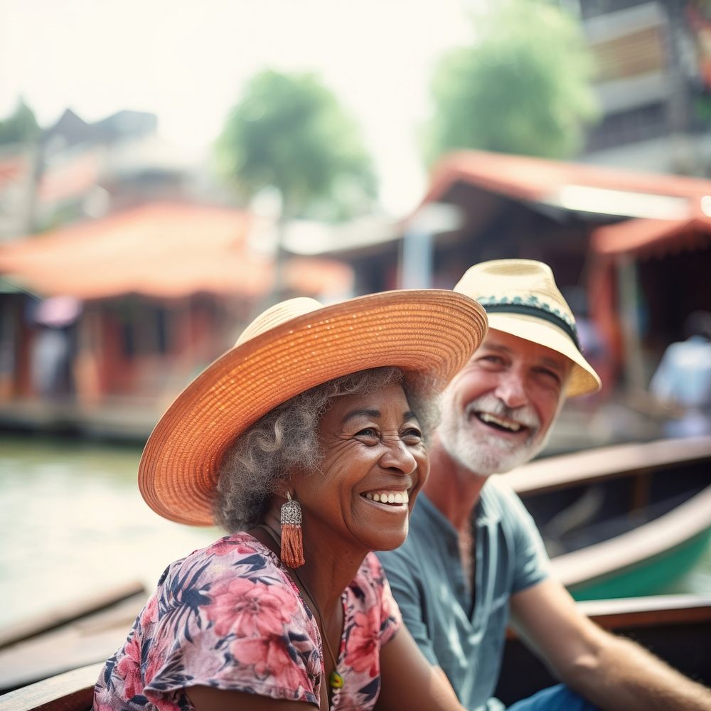 Floating market boat laughing portrait. AI generated Image by rawpixel.