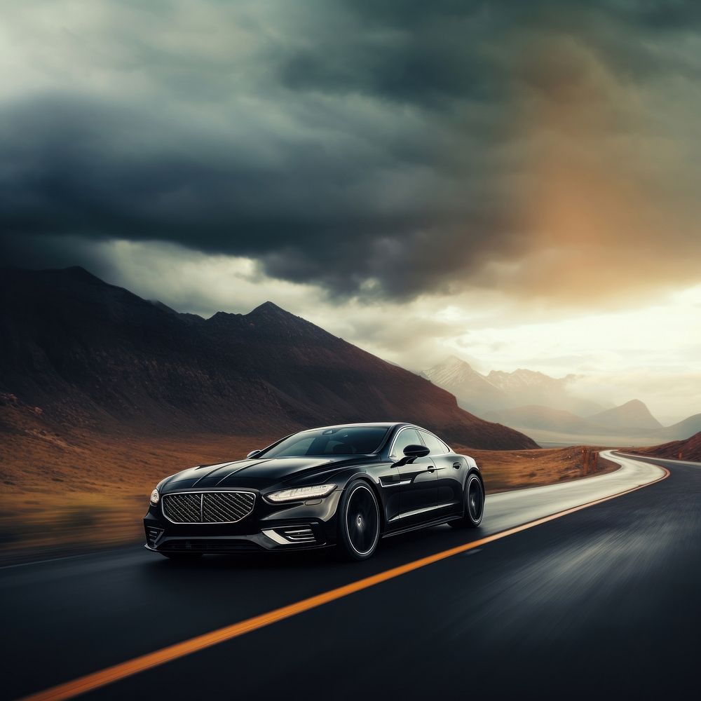 Luxury car landscape vehicle road. AI generated Image by rawpixel.