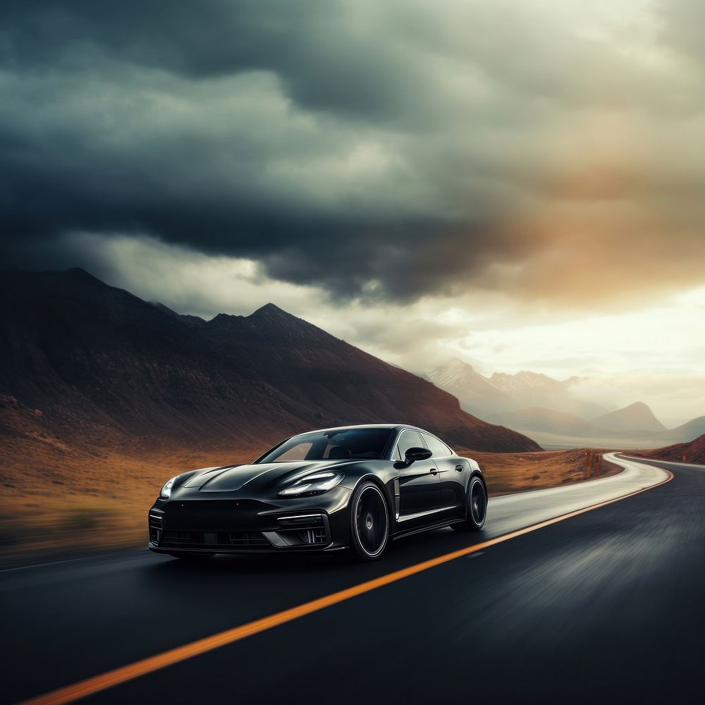 Luxury car landscape vehicle road. AI generated Image by rawpixel.