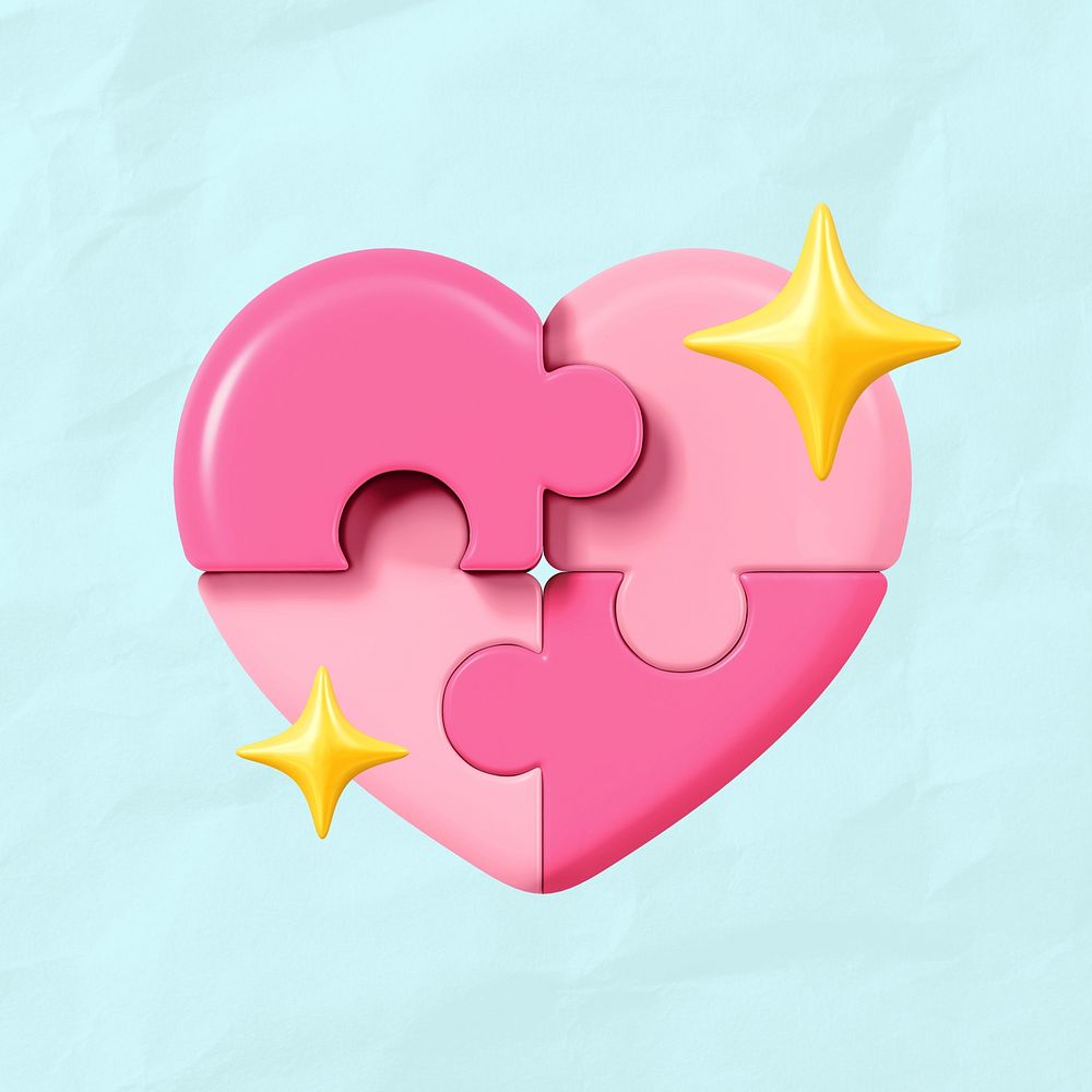 Pink jigsaw heart, 3D Valentine's remix