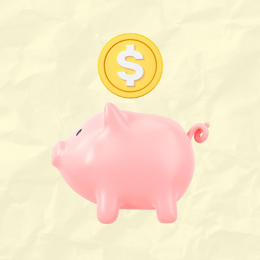 Piggy bank money, 3D savings, finance remix