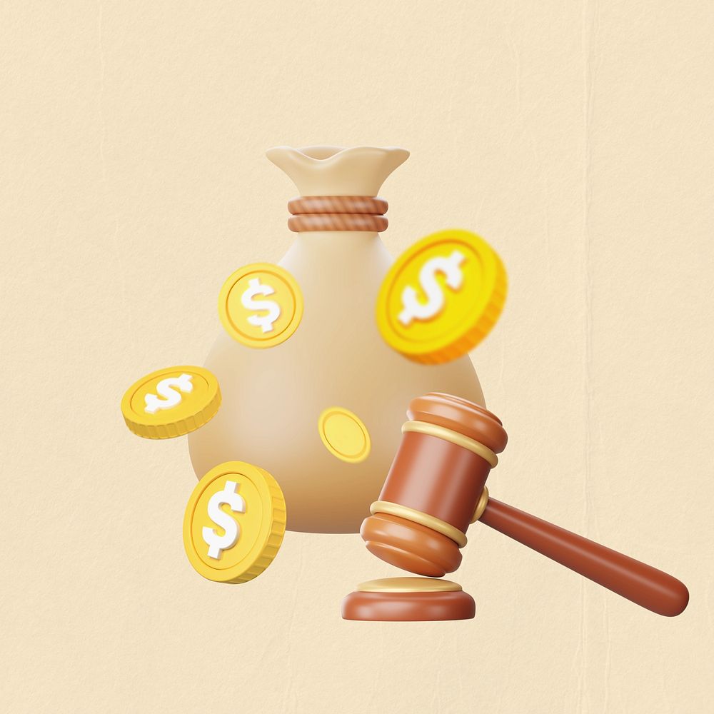 Financial law, 3D gavel & money bag remix
