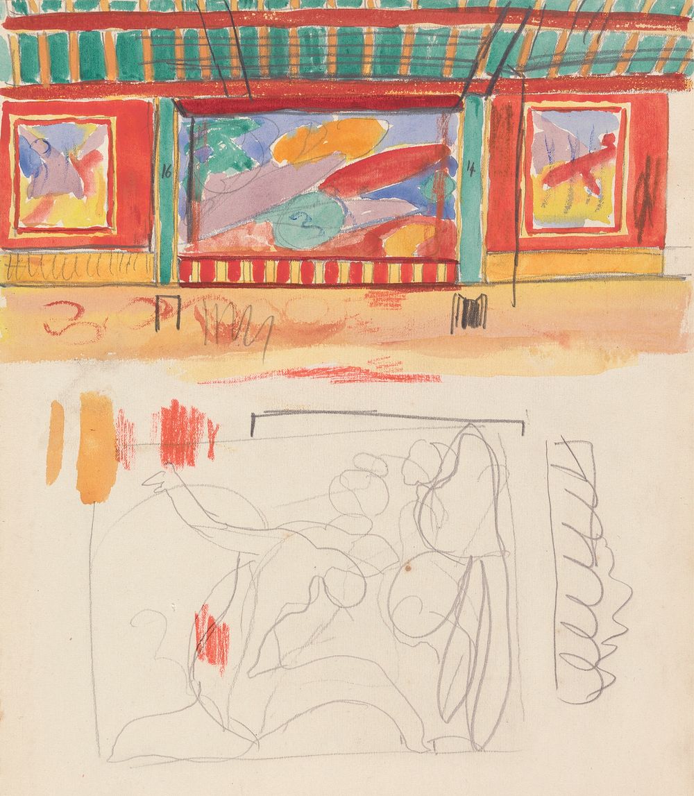 Cave of the Golden Calf: Study of Cabaret Stage and Painted Murals by Spencer Frederick Gore